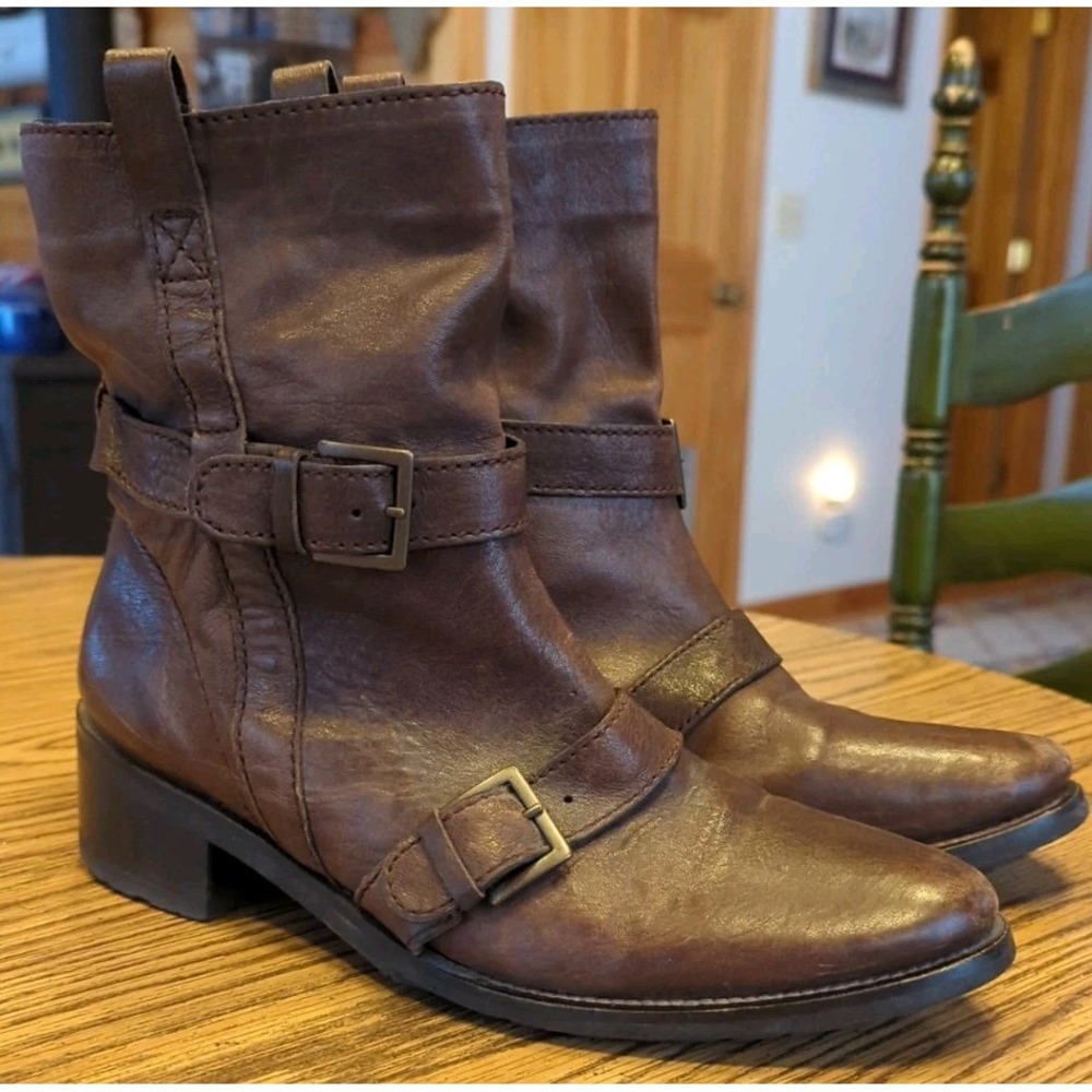 Vintage Cole Haan Brown Ankle Boots Pull Up With Two Adjustable Straps Size 7.5D